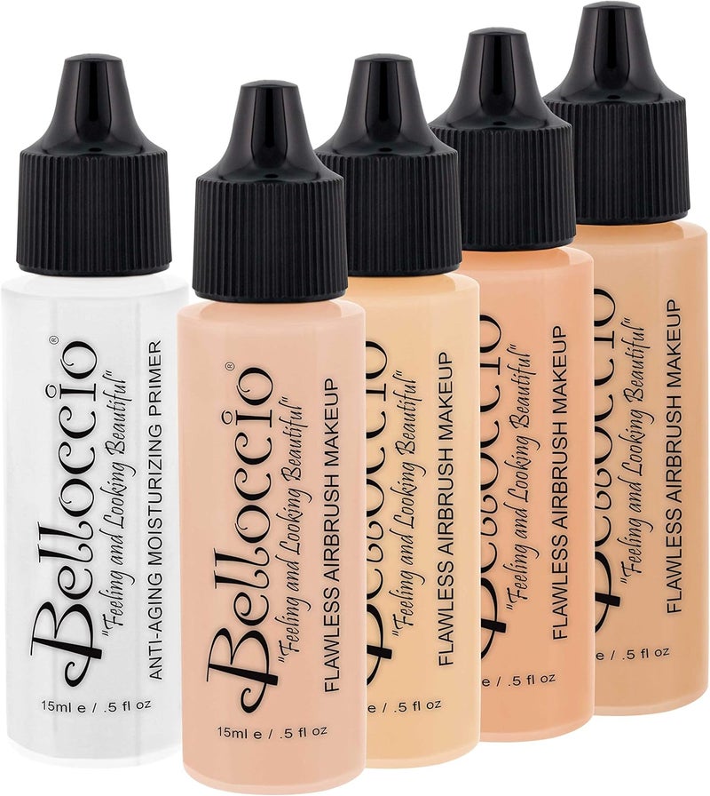 Belloccio Fair Color Shade Foundation Set - Professional Airbrush Makeup with Anti-Aging Primer - Image 1